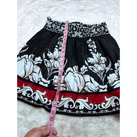 White House Black Market Womens Floral Pleated Skirt Black/White/Red women size - Picture 3 of 6